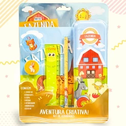 Livro Kit Escolar Fazenda - Livro Infantil De Atividades Educativas Com Estojo Lápis Régua Borracha E Apontador