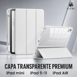 Capa para iPad Transparente Acrílico Porta Caneta Suporte Triplo Auto Wake Sleep Premium