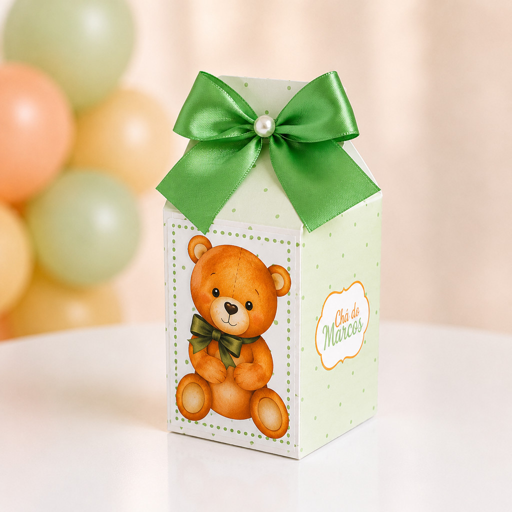 Caixa Milk Personalizada Ursinho Verde | Chá de Bebê | Chá Revelação | Lembrancinha