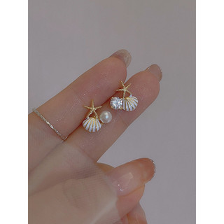 | kit brinco aço inoxidável | 【cartelas de brincos feminino】 ✸Luz de luxo único estrela do mar concha pérola brincos Des