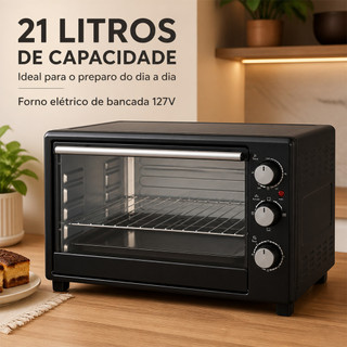 Mini Forno Elétrico De Bancada Para Assar Grelhar Sem Óleo 21L 1200W 110V