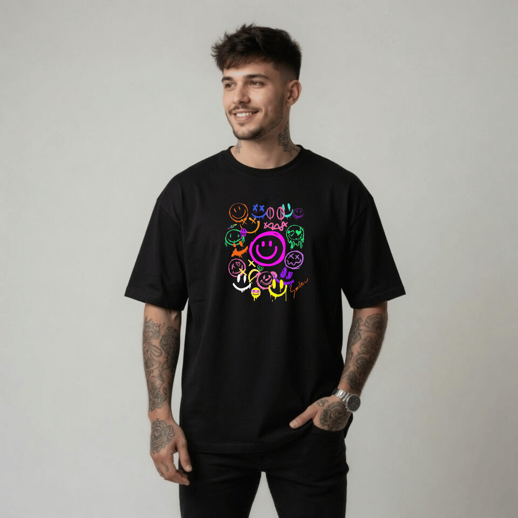 Camiseta Masculina Estampada Rostos Coloridos 100% Algodão Premium Camisa Blusa Homem Academia Confortavel Plus Size
