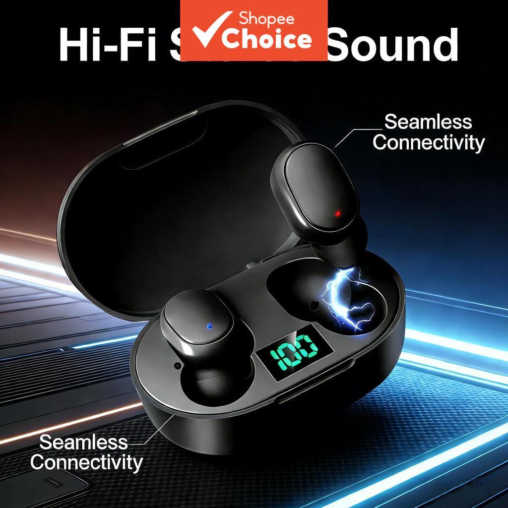 E6S Fones De Ouvido Sem Fio TWS Bluetooth Com Cancelamento De Ruído HiFi Stereo Bass Intra-Auriculares Mini HD Voz Carre