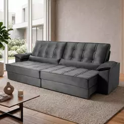 Sofá Retrátil Reclinável 2,30m Ascari Suede Velut Cinza molas Ensacadas - King House