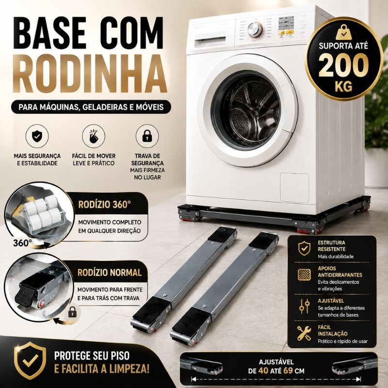 Suporte Base Com Rodinhas Para Geladeira Máquina de Lavar Fogão Ajustável Com Freio Até 200kg