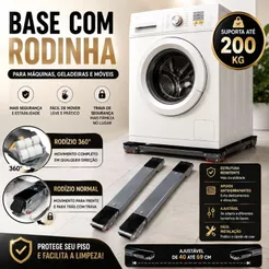 Suporte Base Com Rodinhas Para Geladeira Máquina de Lavar Fogão Ajustável Com Freio Até 200kg