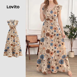 Lovito Vestido Elegante com Babados e Bainha de Babado Vestido de Primavera/verão para Mulheres LK7ED1405