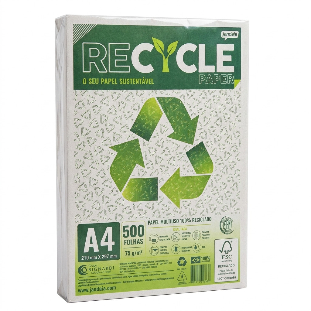 Papel Sulfite A4 Reciclado 75g Jandaia Recycle 500 Folhas