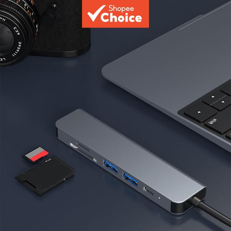 Hub multiporta USB-C 6 em 1 adaptador leitor de cartões USB SD/TF com carregamento rápido PD 4K HDMI tipo C para PC e