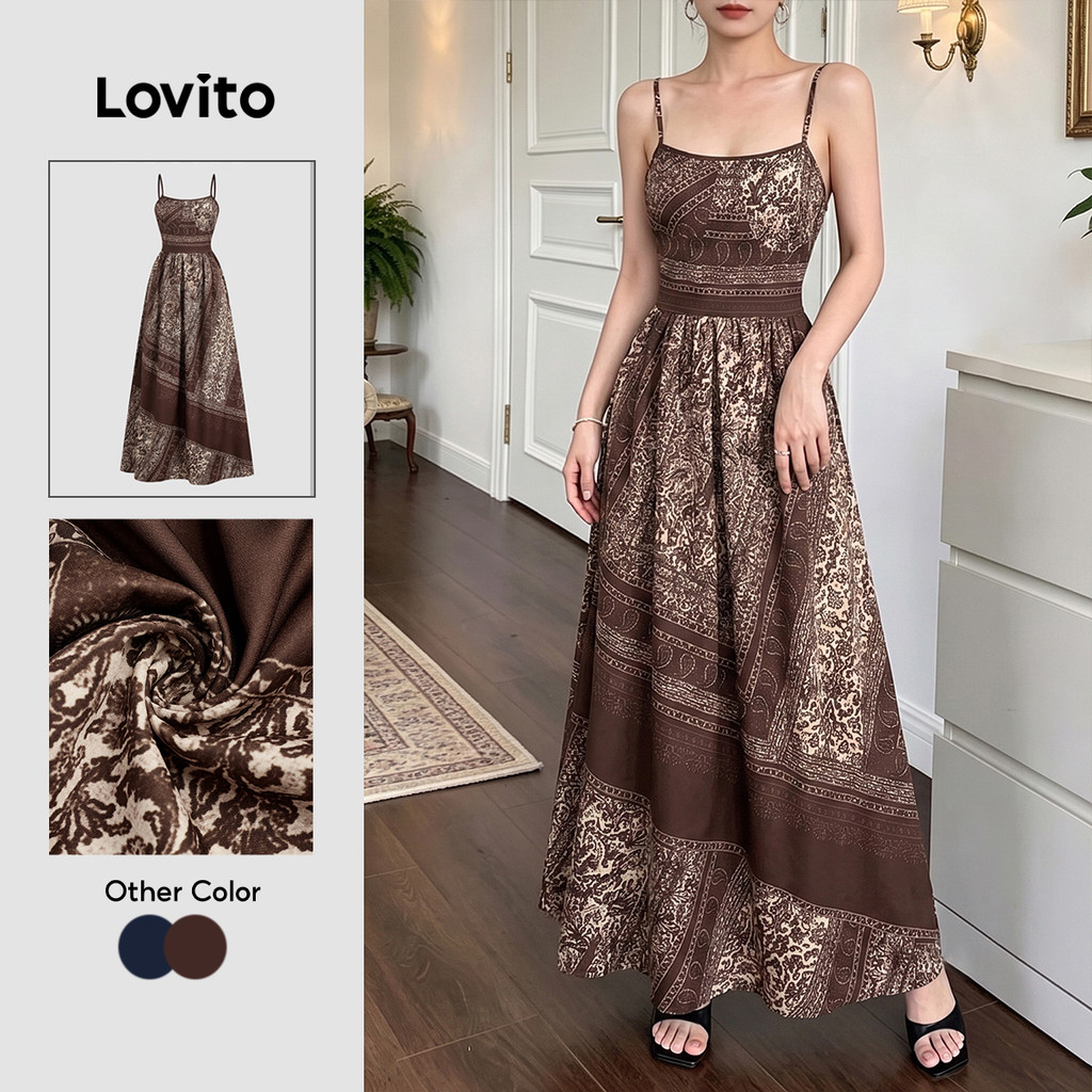 (New Arrival) Lovito Vestido Boho com Zíper e Drapagem Estampa Floral para Prima
