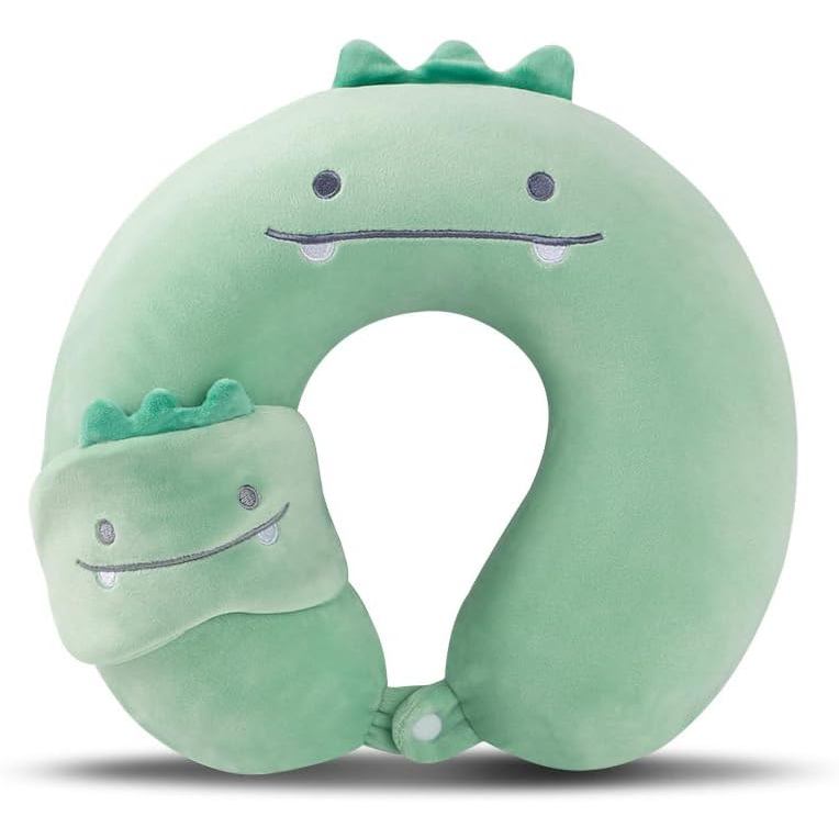 Almofada de Pescoço Infantil para Viagem com Máscara de Dormir, Almofada de Pescoço de Viagem Fofa, Almofada de Apoio de