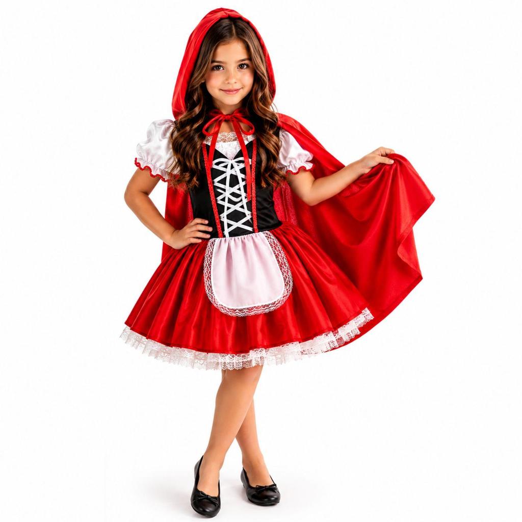 Fantasia de Chapéuzinho Vermelho Infantil de Halloween Com Capa