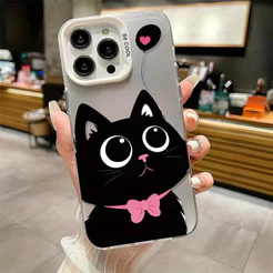 Capinha Capa Para iPhone XR XS MAX 7 8 14 15 16 PLUS 11 12 13 14 15 16 17 PRO MAX À Prova de Choque Gato Preto