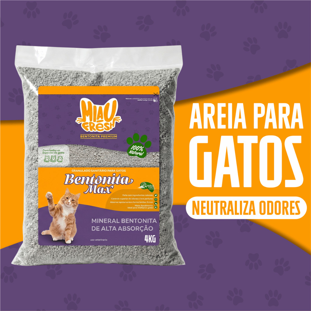 Areia Higiênica Ecologica Natural 4Kg Bentonita Para Gatos Controle De Odores Torrão