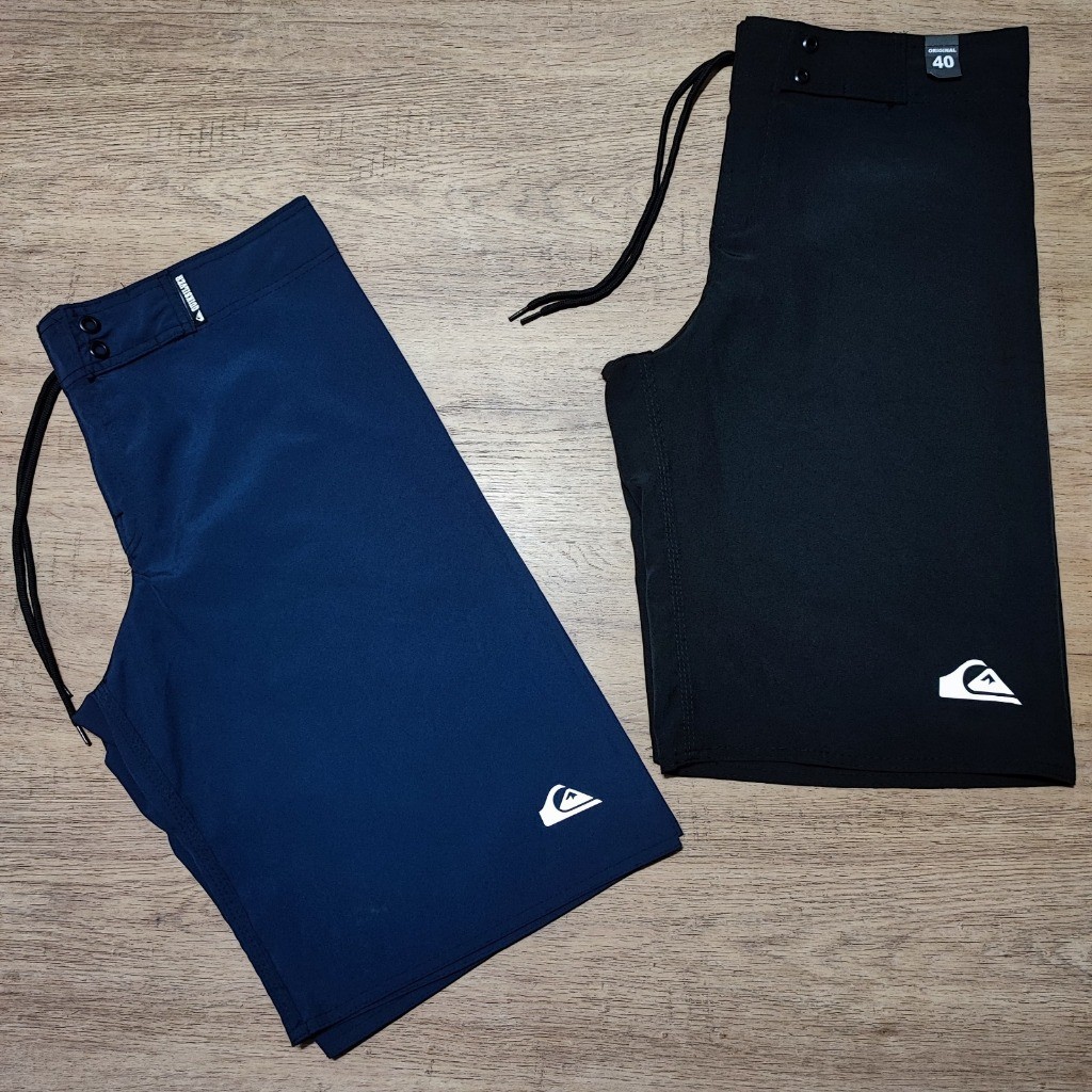 2 Bermuda Masculina Elastano Tacte Academia Praia Preta Azul Marinho Lisa Com Bolso Tecido Estica .