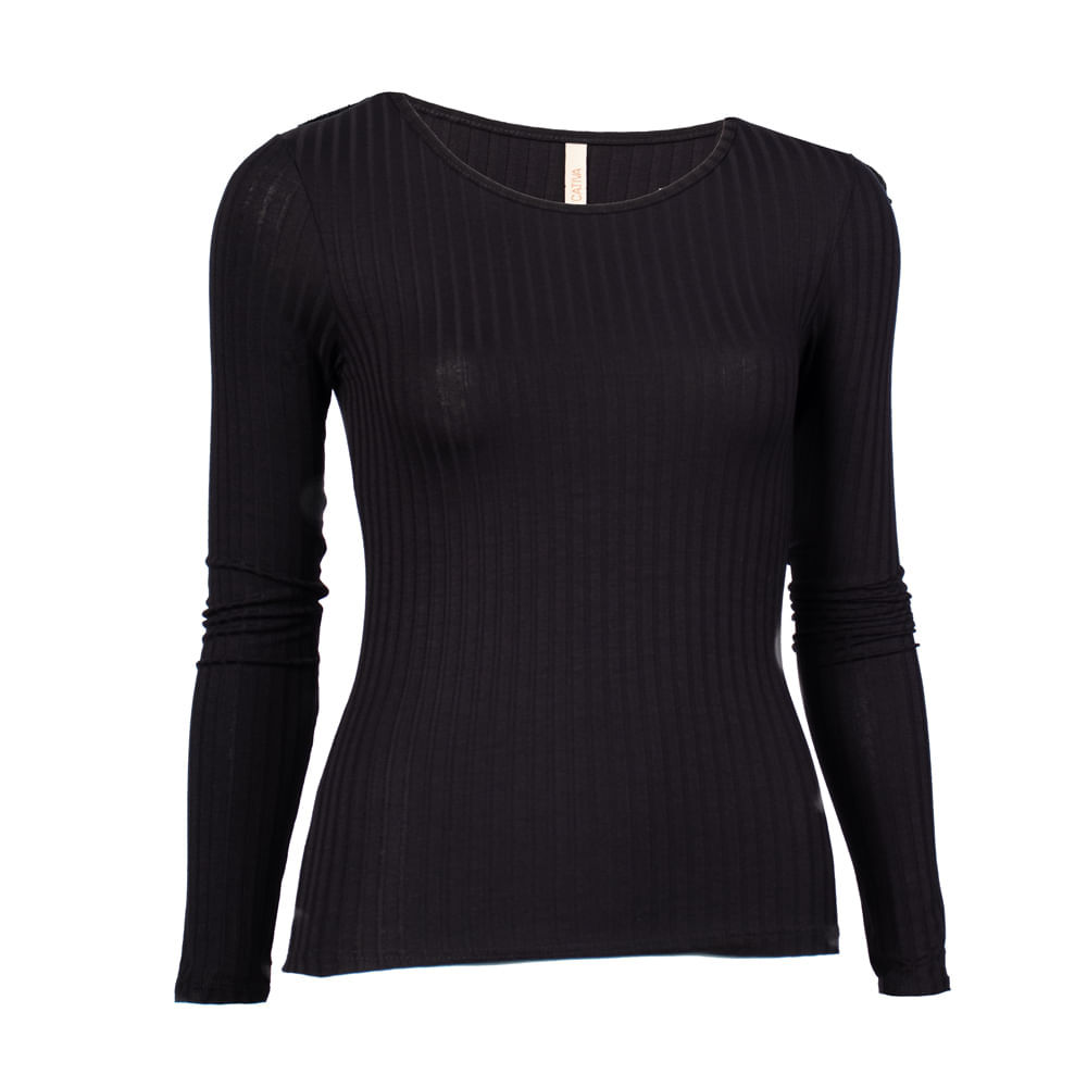 Blusa Feminina Habana Canelada Manga Longa Preto
