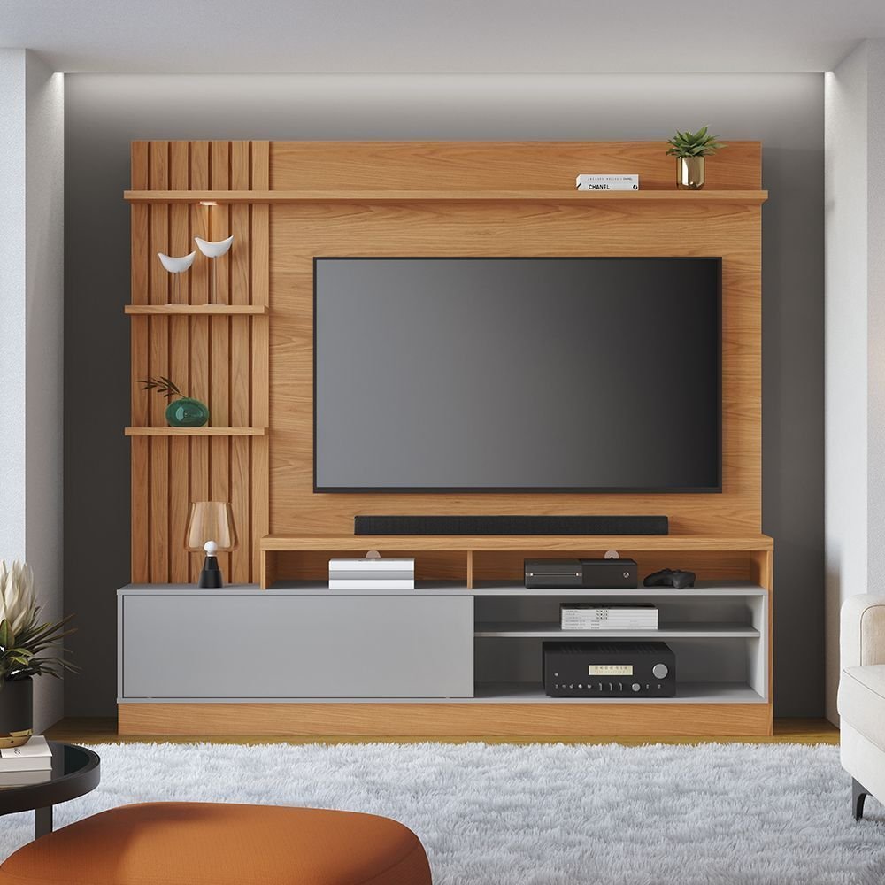 Estante para TV e Home Theater Ripado para TV até 65 Polegadas com LED 200CMX185,3cm Tvs com LED 1 Porta 4 Nichos