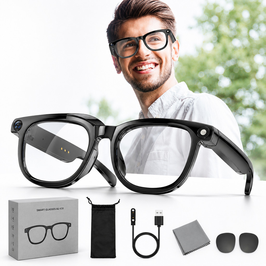 Óculos Inteligente AI Smart Glasses com Câmera HD Bluetooth Gravação de Vídeo e Fotos