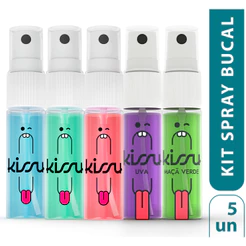 Kit 5 Spray Bucal Kissu – Menta + Hortelã + Frutas Vermelhas + Uva + Maça Verde (15ml cada)