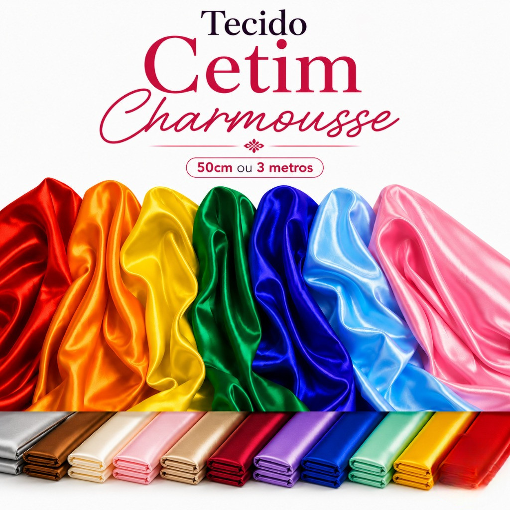 3 Metros Tecido Cetim Charmousse Liso 0,50x1,50M | 3x1,50M Largura