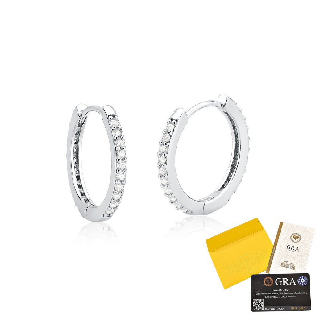 Brinco Moissanite de Prata 925 Argola Cravejada com 0,32ct