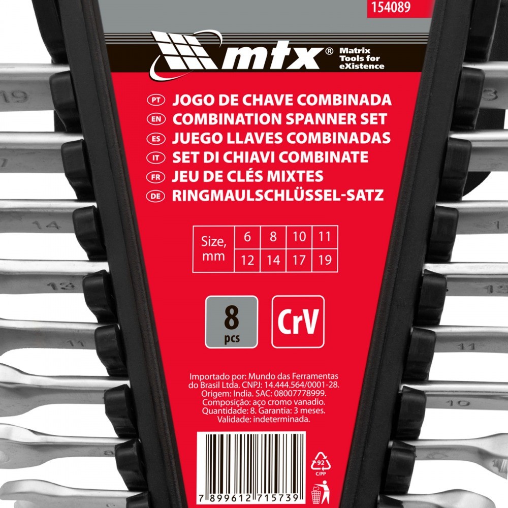 Jogo de chave combinada 6 a 19mm 8PÇS 154089 MTX · foto 2