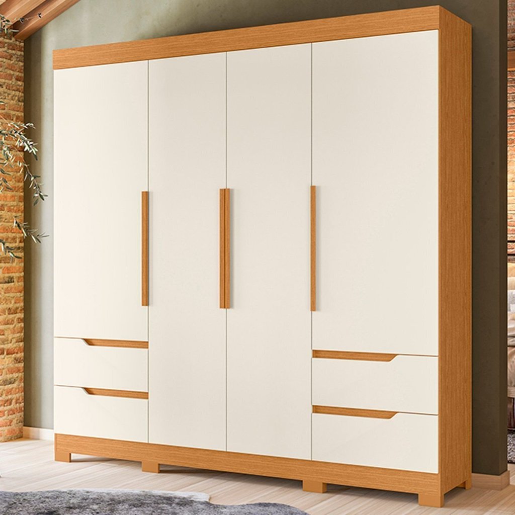 Guarda-Roupa Casal 4 Portas 4 Gavetas Doble Off White/Cinamomo Cinamomo/Off White