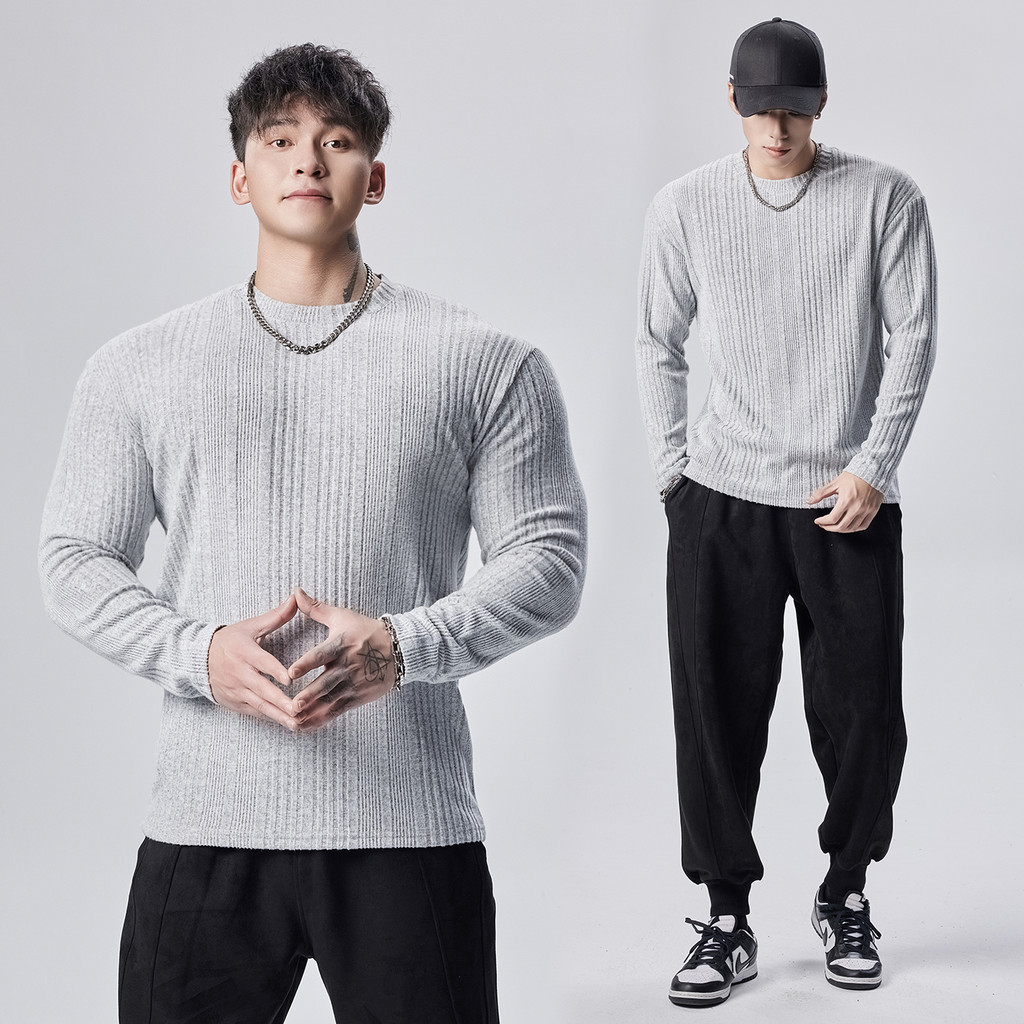 GYMDOG Escovado Quente de Manga Comprida Esportes Masculinos Lazer Treinamento Fitness Grande Pescoço Redondo Slim-fit B