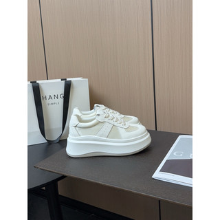 Sapatos brancos de couro feminino 2025 novo estilo couro genuíno sapatos de plataforma de sola grossa All-Match branco C