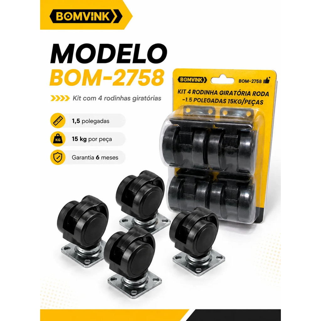 Kit 4 Rodinhas Para Moveis Bomvink Rodizio Giratorio 360