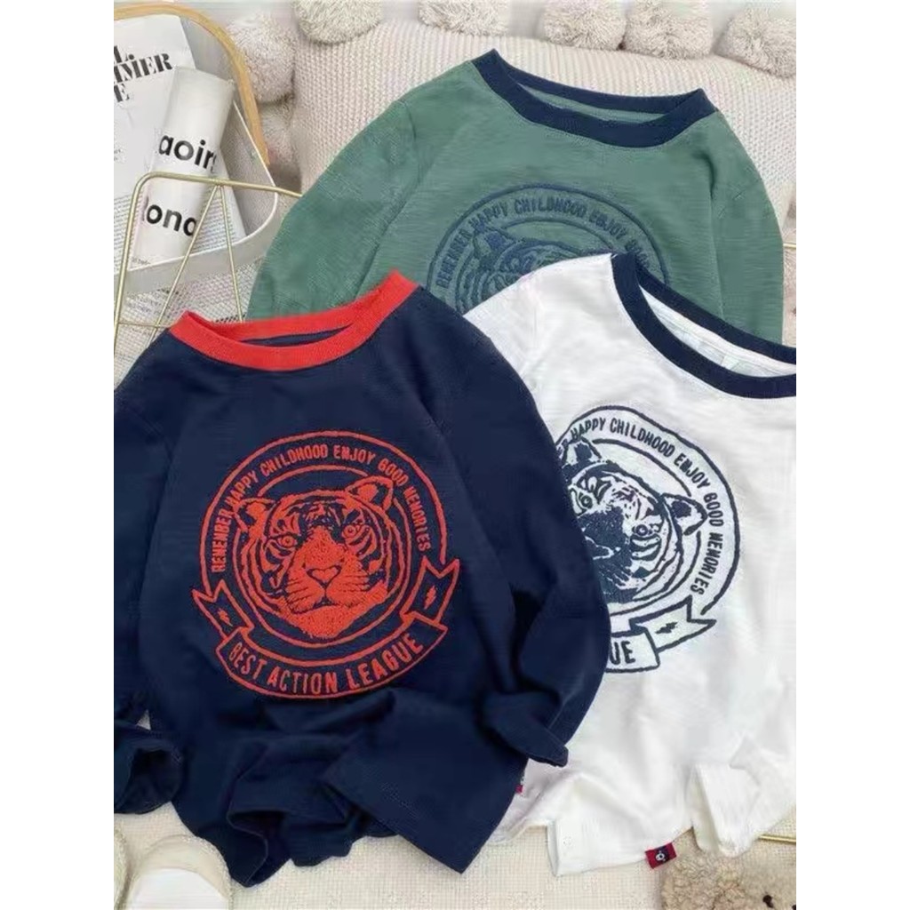 Crianças primavera outono manga comprida camiseta algodão Slub algodão branco primavera outono topo meninos camisa de fu