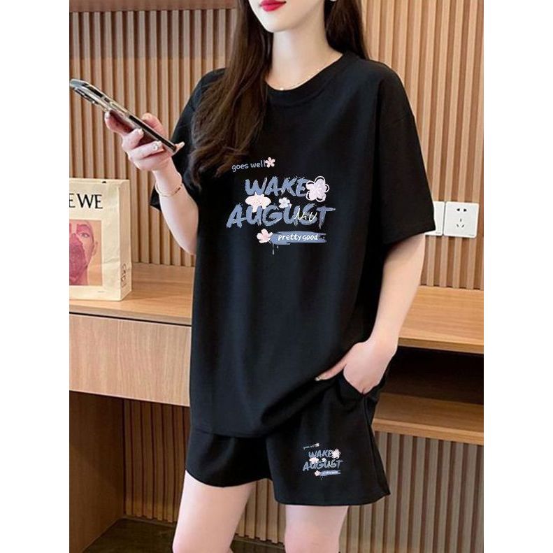 High-End simples Homewear pode usar fora tamanho grande solto Casual de manga curta moda verão pijamas feminino terno es