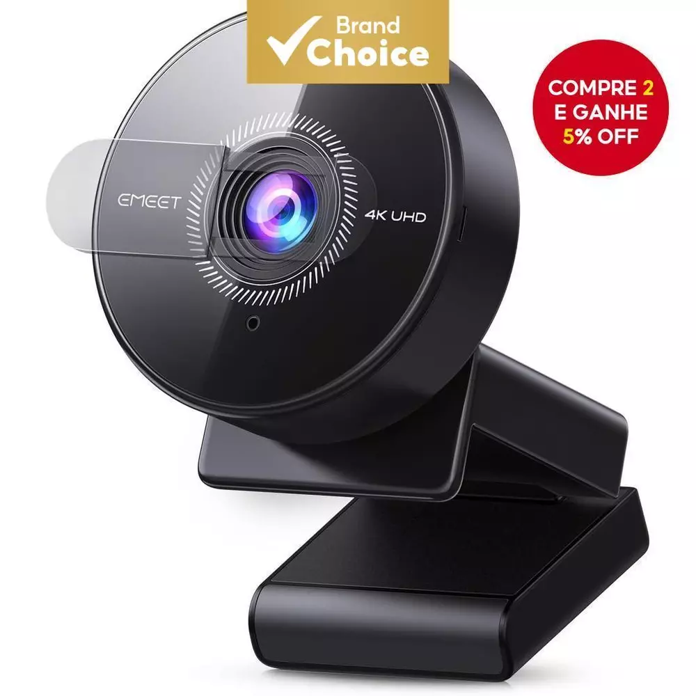 Câmera Web 4K EMEET C950 com Microfone para PC, 70° de Visão para Reuniões/Aulas Online/Zoom