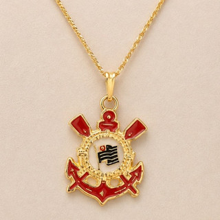 Colar Corinthians Dourado Pingente Escudo Timão Presente Torcedor Masculino Feminino banhado a Ouro18K Unissex