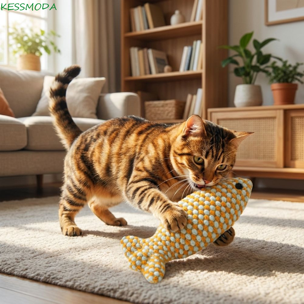 Brinquedo Interativo Para Gatos , Brinquedos De Gato Em Forma De Peixe De Simulação Realista Macia Mastigar Animais De E