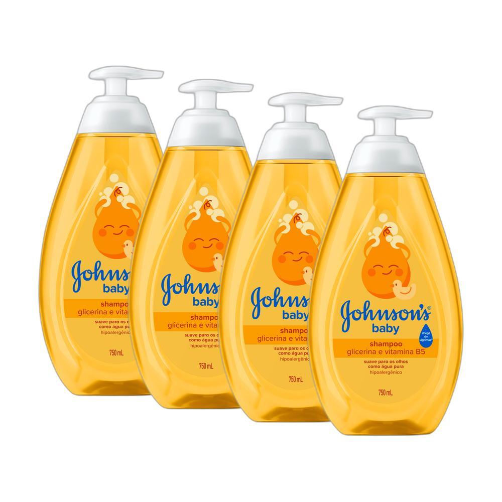 Kit com 4 Shampoo Johnson's Baby Regular 750ml cada