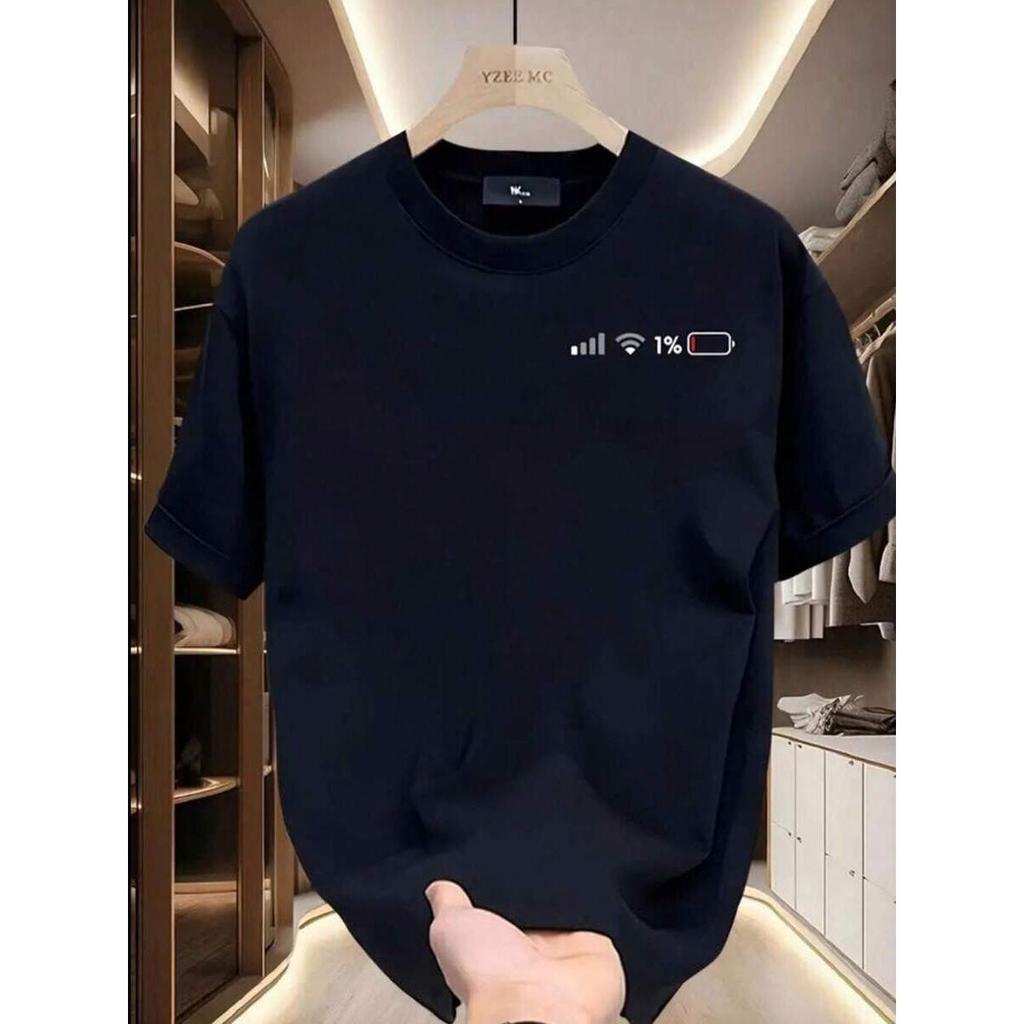 Camiseta Masculina Estampada com Design Elegante Bateria Fraca - Camiseta Estilosa  Streetwear, Gola Redonda Respirável