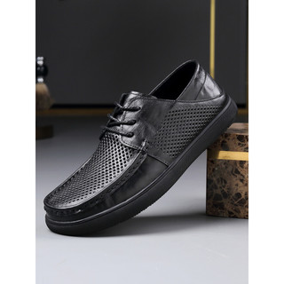 Sapatos de couro casuais masculinos verão respirável fino sola macia sandálias perfuradas camada superior sandálias ocas
