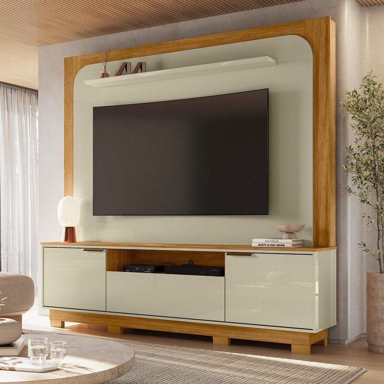 Estante para TV e Home Theater até 75 Polegadas 200CMX196CM 2 Portas 1 Gaveta com Pés Nilo Cumaru/Opala