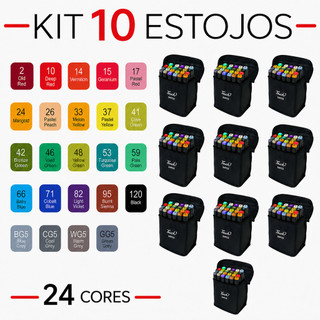 Kit 10 Estojos 24 Cores Canetinhas Ponta Dupla 240 Canetas Marcadoras Para Colorir Desenh…