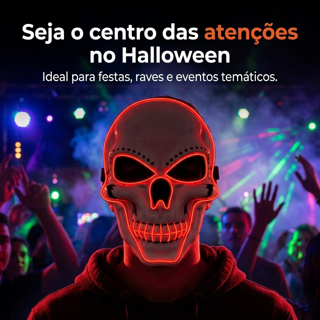 Máscara Caveira com Led Neon Esqueleto Halloween Fantasia — imagem 2 de 2