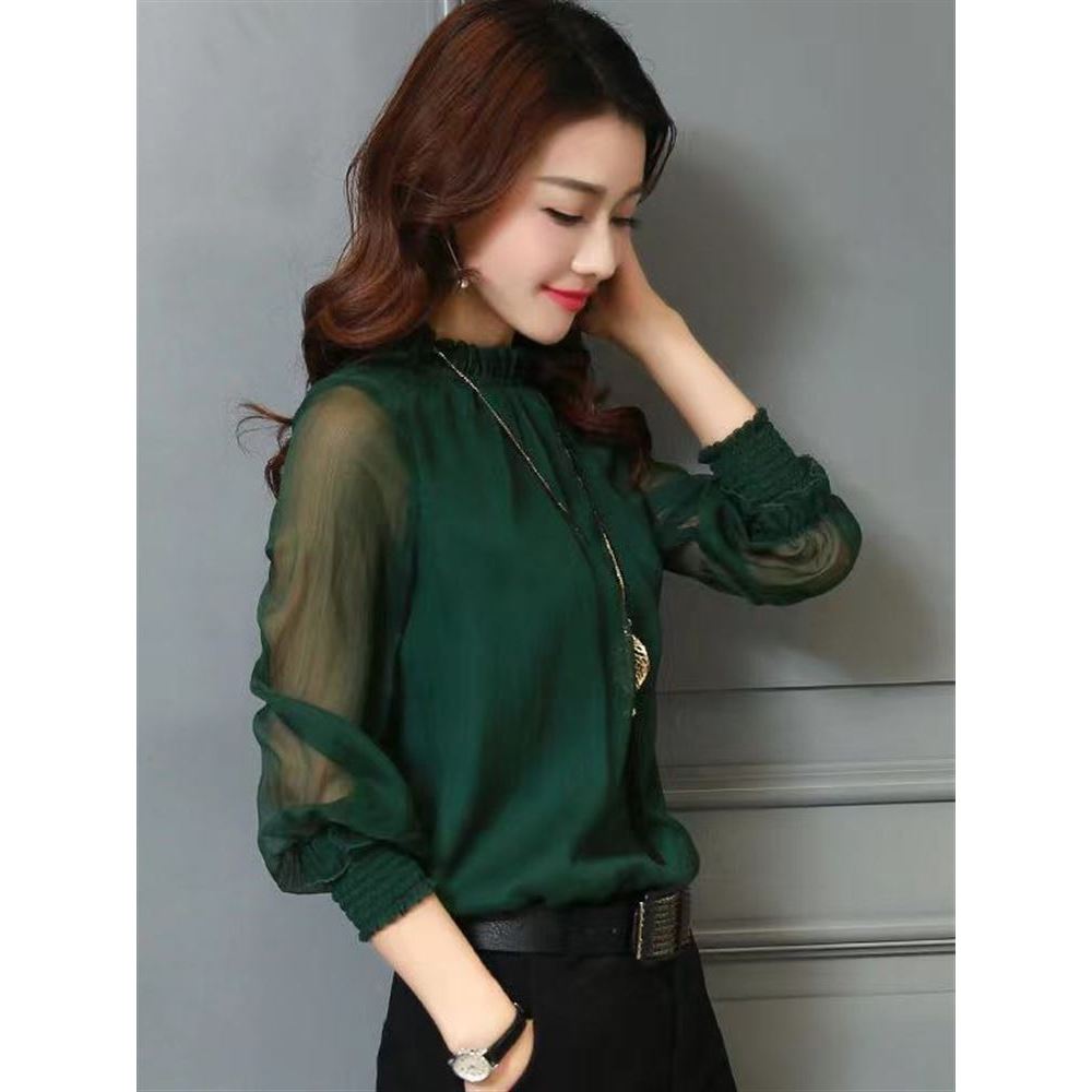 Camisa de chiffon feminina de manga comprida 2023 primavera novo estilo versão coreana feminina elegante camisa de fundo