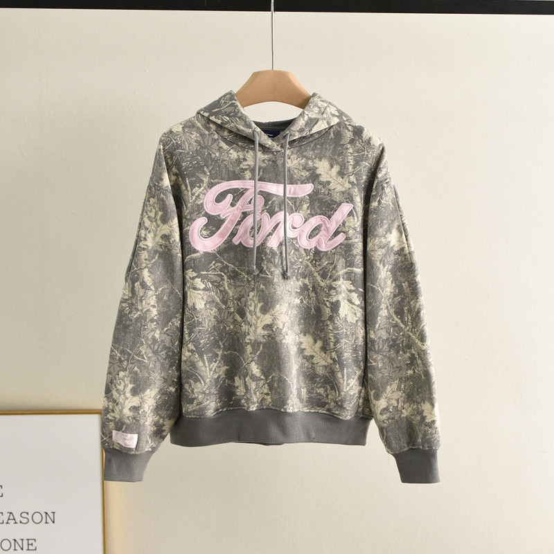 Camuflagem americana impresso moletom com capuz primavera outono comércio exterior feminino solto de manga comprida curt