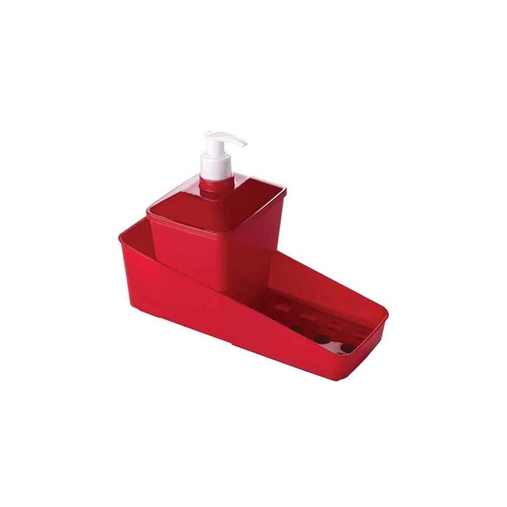 Conjunto Organizador Pia Porta Detergente Esponja Sabão Liquido Vermelho Plasútil