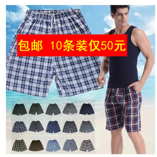 Verão linho algodão praia calças masculinas soltas casuais calças de pijama de cinco pontos tamanho grande casa verifica