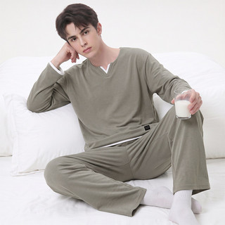 100% algodão outono novo estilo masculino em torno do pescoço pulôver calças de manga comprida pijamas Loungewear mascul