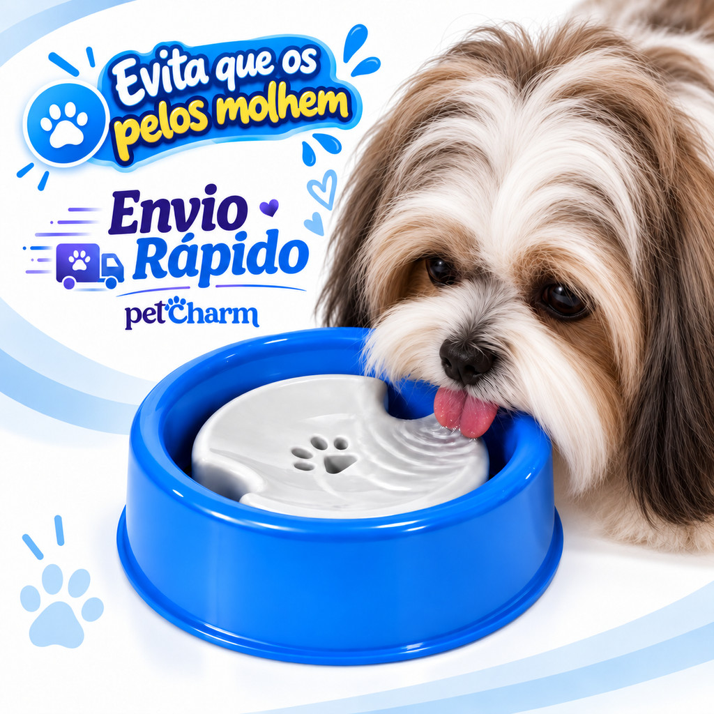 Bebedouro Para Cachorro e Gato 800ml Peludos Bebedouro Pelos Longos Pet Anti Respingo
