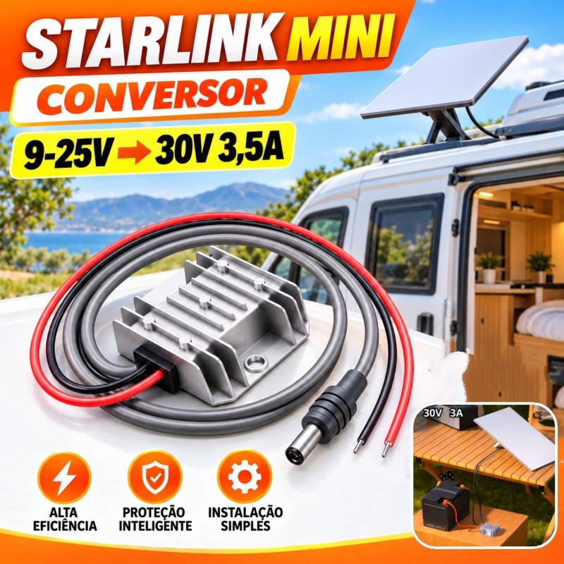 Starlink Mini Conversor Boost 9‑25V Para 30V 3,5A 1Metro IP68 À Prova D'água Alta Eficiência Veículos Energia Solar