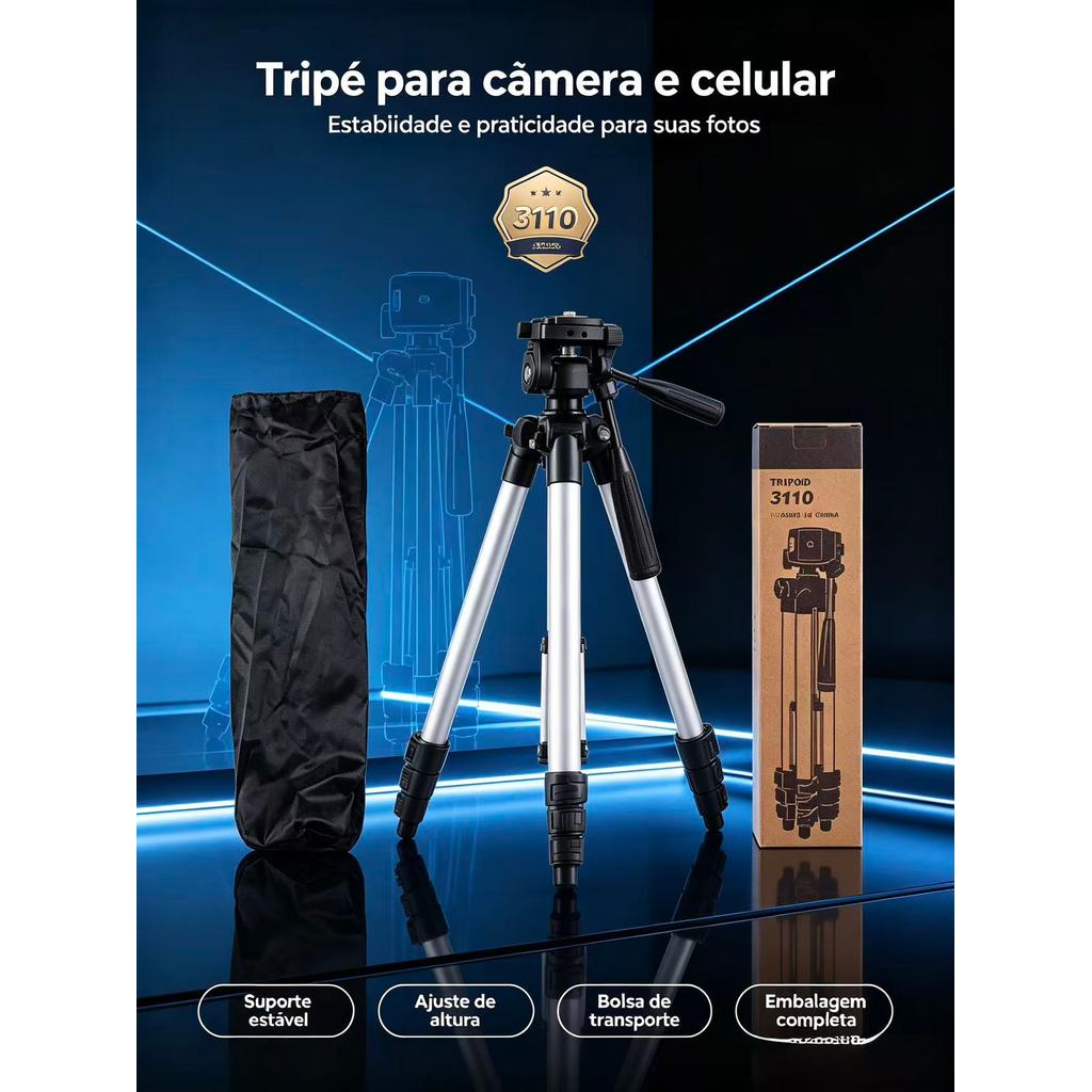 Tripé Universal Com Nível Câmeras Celulares 1,02m Entrega rápida