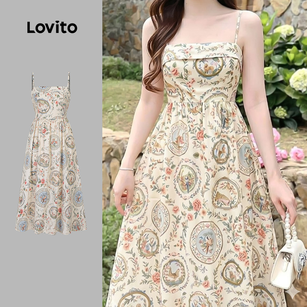 Lovito Vestido Boho Pintado À Mão Vestido de Primavera/verão para Mulheres L198ED114